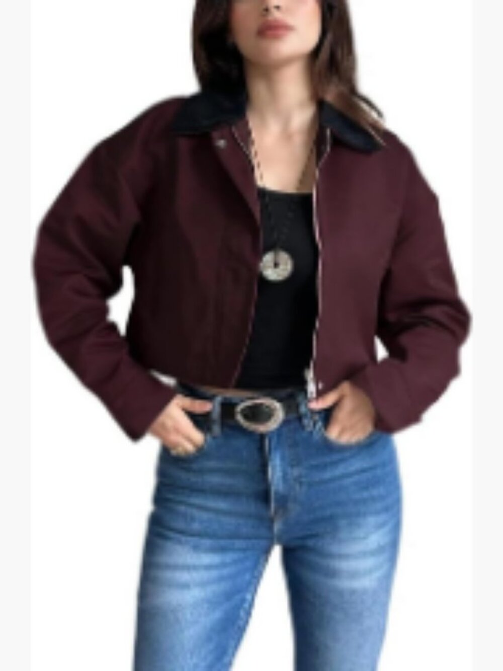 Polyester Cropped Bomber Jacket Long Sleeve Casual Zipper Coat